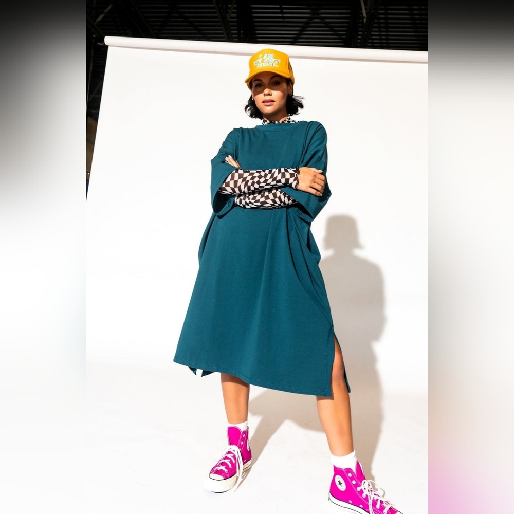 Dressed in LALA Teal T-SHIRT DRESS- XS